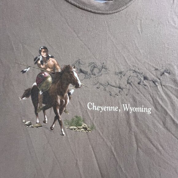 Vintage Cheyenne Wyoming T Shirt Mens Large Native American Horse Art Hanes Comf - Picture 4 of 10